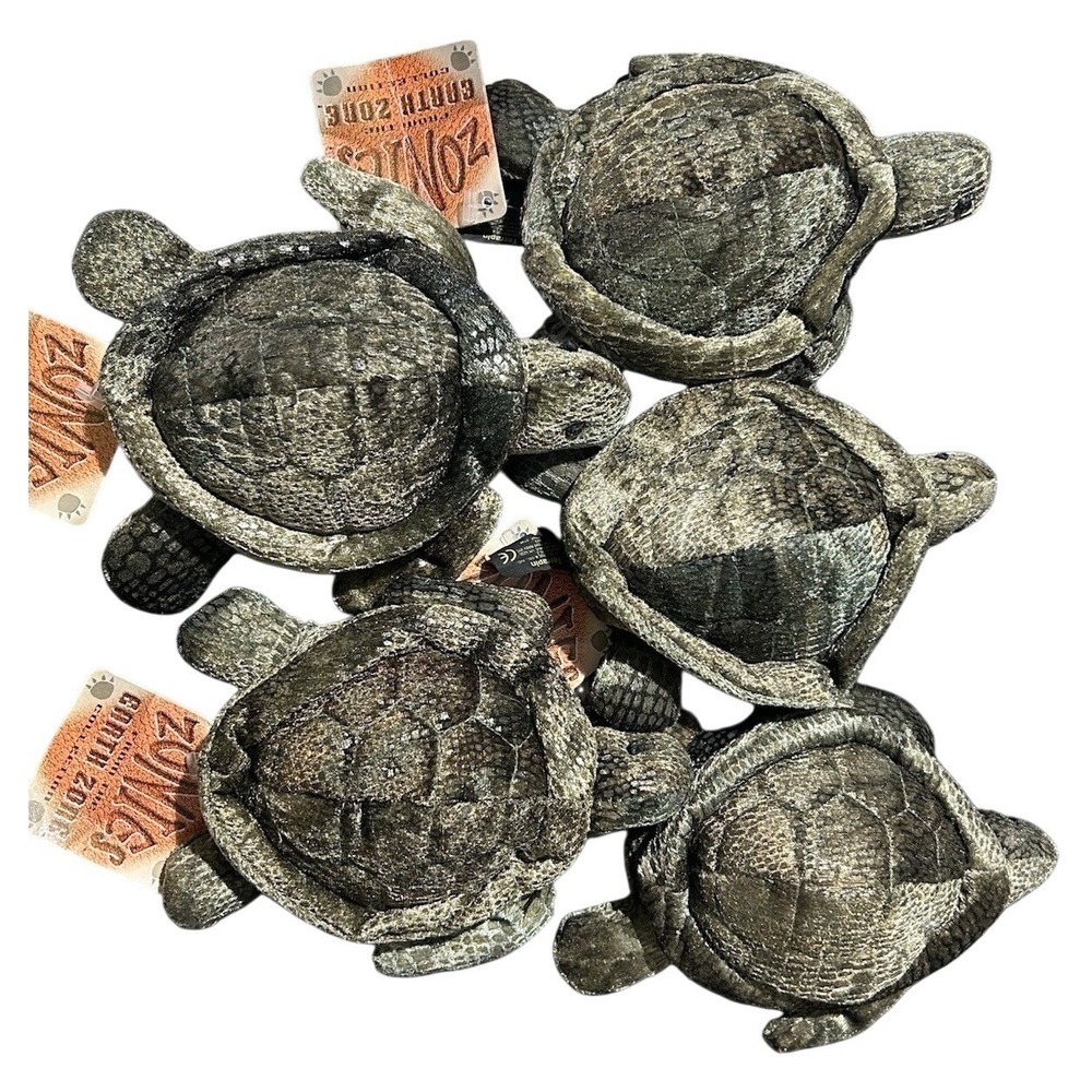 5 Russ Vintage Sea Turtle Plush 6 Inch Zonies Green Earth Plush Terrapin Toy 90s